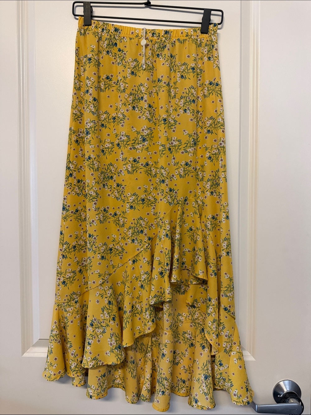 Max Studio Yellow Floral Ruffle Maxi Skirt